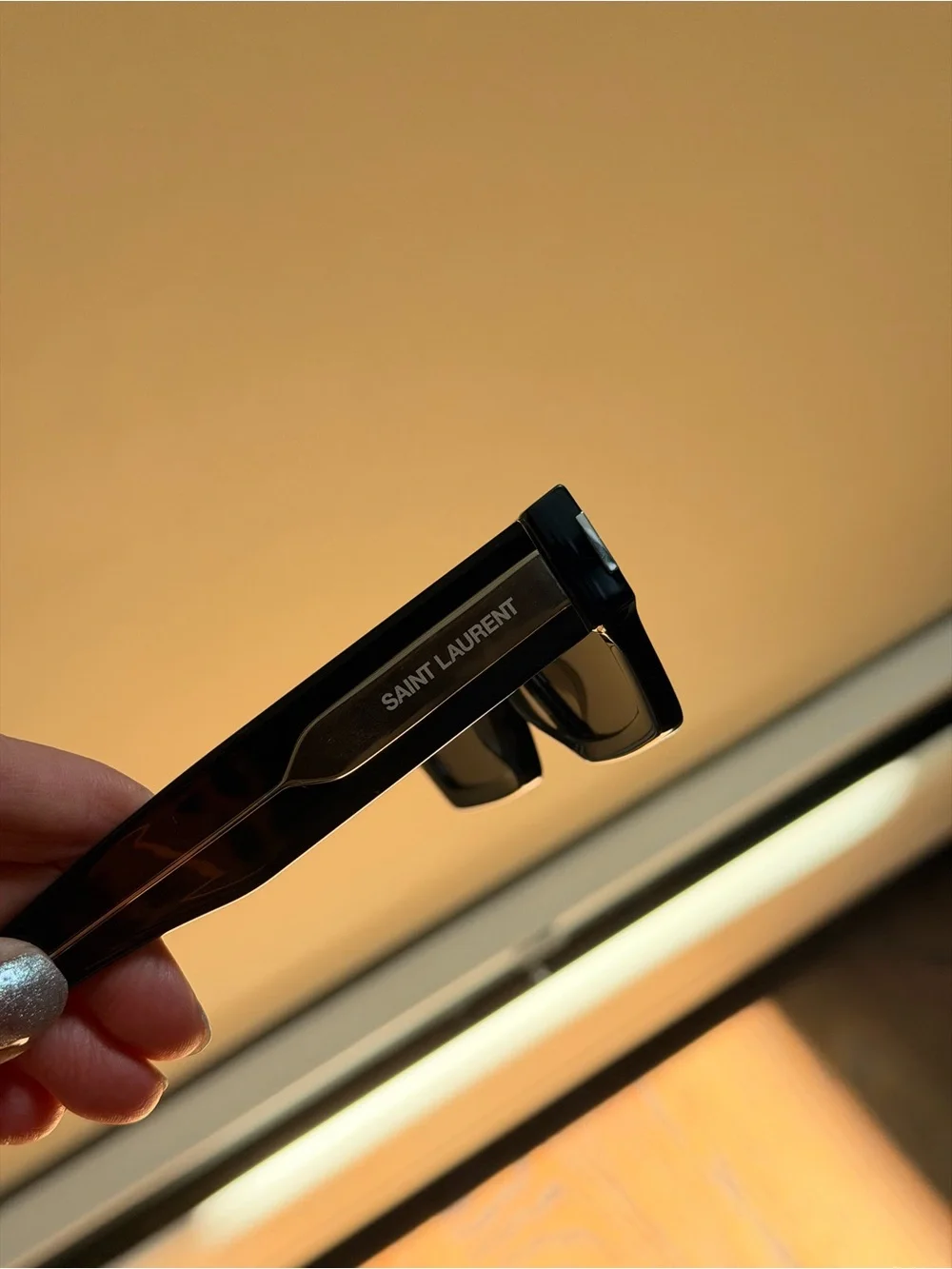 Saint Laurent Black Square-Frame Sunglasses with Silver Plaque